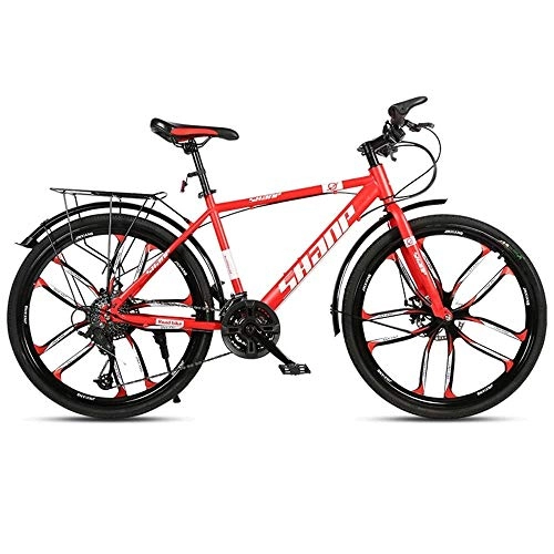 Road Bike : Outdoor mountain bike Adult universal off-road bicycle 24 shifting system 26-inch wheels Shock absorber front fork Front and rear disc brakes 5 color 20 styles optional@10 cutter wheel red_24 shifting