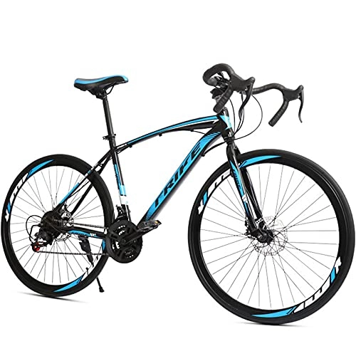 Road Bike : PBTRM 700C Wheels Shifting Road Bike 21-Speed, High-Carbon Steel Frame, Front And Rear Disc Brakes, Comfortable Saddle, Road Bicycle, Blue