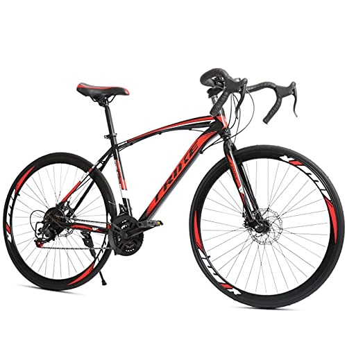 Road Bike : PBTRM 700C Wheels Shifting Road Bike 21-Speed, High-Carbon Steel Frame, Front And Rear Disc Brakes, Comfortable Saddle, Road Bicycle, Red