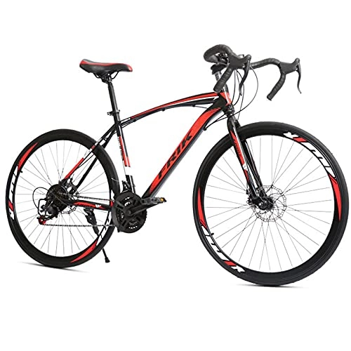 Road Bike : PBTRM Road Bike 21 Speed 700C City Bike, High Carbon Steel Frame, Front And Rear Disc Brakes, for Men, Women, Red