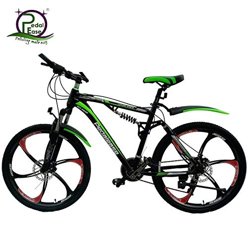 Road Bike : PEDALEASE full suspension 26" wheel Mountain Bike with magnesium wheel (Black / Green)