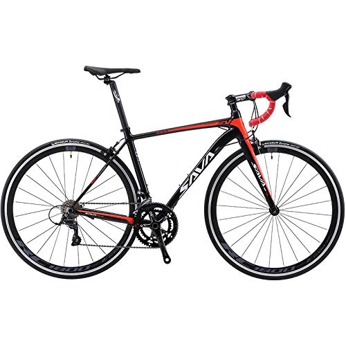 Road Bike : peipei Road bike adult 700c18 speed carbon fiber front fork bicycle road bike-Red_50