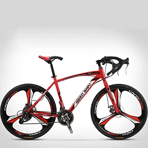 Road Bike : peipei Road Bike Bicycle Bending Handle Fixed Gear Three Knife One Wheel 26 Inch Speed Double Disc Brakes Adult of Men and Women-Red_27speed