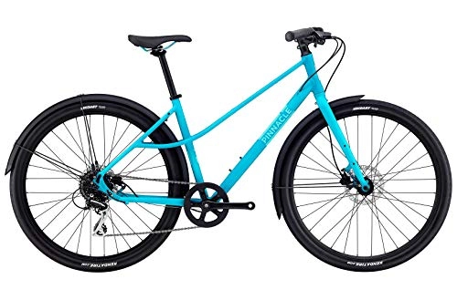 Road Bike : Pinnacle Chromium 1 2019 Womens 8 Gears Disc Brakes Hybrid Bike Bright Blue S