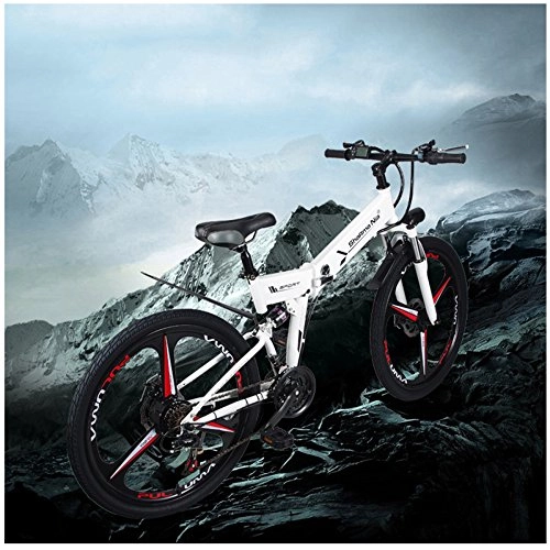 Road Bike : POTHUNTER Electric Mountain Bike, Foldable Mountain Bike 350W Power Travel Bicycle 48V8AH Electric Bicycle 26 Inch Front And Rear Double Disc Brake Aluminum Bicycle (for Adults, Students), White-48V8ah