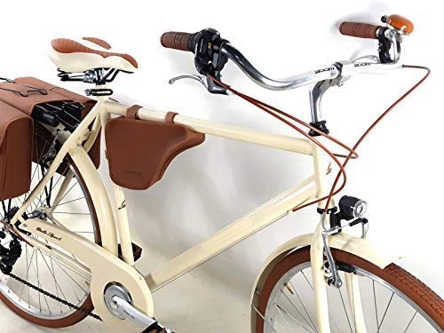 Road Bike : PROMOTION - Christmas Gift Idea 2019 / Men's Bicycle Vintage with bags & SHOULDER STRAP Included - Shifter Shimano 6 speeds Color Cream Bike vintage retro Old-time - bicycle gift Man