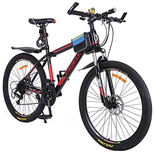 Road Bike : PXQ Adults Mountain Bike 21 Speeds High Carbon Frame 26Inch Bicycle with Dual Disc Brakes and Shock Absorber Front Fork, Black, 26Inch