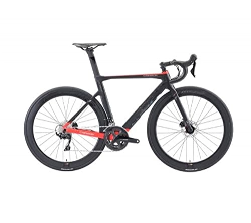 Road Bike : QILIYING Cruiser Bike Disc Brake Road Bike Carbon Fiber Road Bike 22-speed Belt 105 R8020 Hydraulic Disc Brake Racing (Color : Black red, Size : 56)