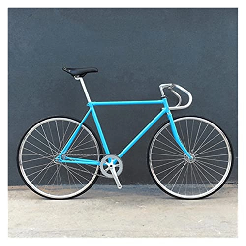 Road Bike : QILIYING Cruiser Bike Fixed Gear Bike Retro Road Cycling Student Men Upgrade Vintage Single Speed Bicycle Steel (Color : Blue, Size : 170cm-185cm)