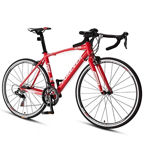 Road Bike : QMMD 27 inches Road Bike 700C Wheels, Men / Women Racing Bicycle, 16 Speed City Commuter Bicycle, Alloy Aero Frame Ultra-Light Bicycle, Adult City Utility Bike, Red Spokes, 16 speed