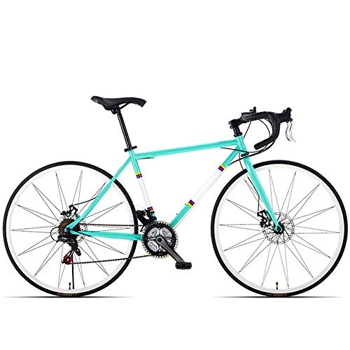 Road Bike : QuXiaoMo Road Bikes, Male And Female Adult Variable Speed, Portable Off-road Racing 21-speed Aluminum Bicycle Commute (Color : Blue)