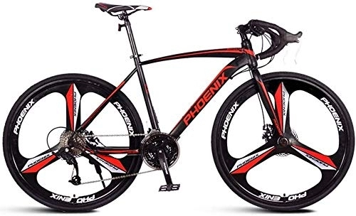 Road Bike : QXX Adult Road Bike, Men Racing Bicycle with Dual Disc Brake, High-carbon Steel Frame Road Bicycle, City Utility Bike (Color : Black, Size : 27 Speed 3 Spoke)