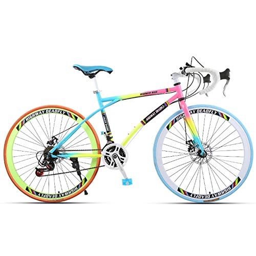 Road Bike : Rainbow Colored City Bicycle, 26" 24 Speed Road Bike, High-Carbon Steel Frame Mountain Bike, for Men And Women Students