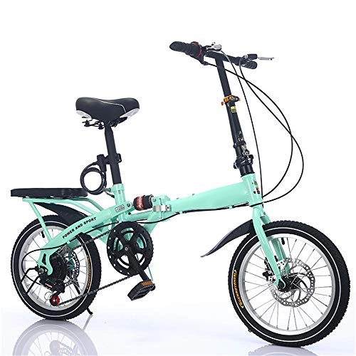 Road Bike : RBH 20" Light Alloy Folding City Bicycle Mountain Bike 7 Speed Gear Transmission Lightweight Aluminum Frame Foldable - Suitable for Outdoor Cycling, Green