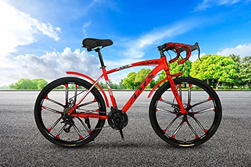 Road Bike : RED D-STAT® AMSTERDAM NS3 MEN'S / WOMEN'S UNISEX 24 SPEED LOW CARBON STEEL DOUBLE DISC BRAKE RACING ROAD BIKE / BICYCLE WITH BUILT IN MUD GUARDS AND TAIL LIGHT MEMORY FOAM SADDLE