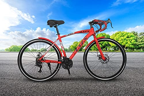 Road Bike : RED D-STAT® AMSTERDAM NS5 MEN'S / WOMEN'S UNISEX 24 SPEED LOW CARBON STEEL DOUBLE DISC BRAKE RACING ROAD BIKE / BICYCLE WITH MUD GUARDS AND TAIL LIGHT MEMORY FOAM SADDLE
