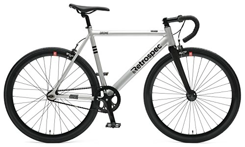 Road Bike : Retrospec Men's Drome Fixed-Gear Track with Carbon Fork Bicycle, Brushed Alloy, Large