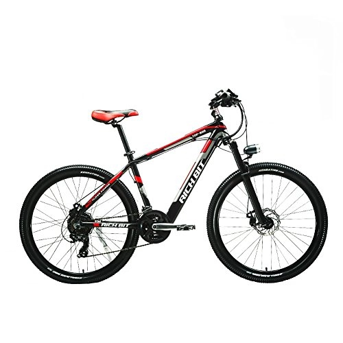 Road Bike : Rich Bit New Updated RT-800 Electric Bike Mountain Bike Bicycle Cycling Integrated Li-on Battery Suspension Quality Alluminum Alloy Frame Shimano 7Speeds 7 Gears Red