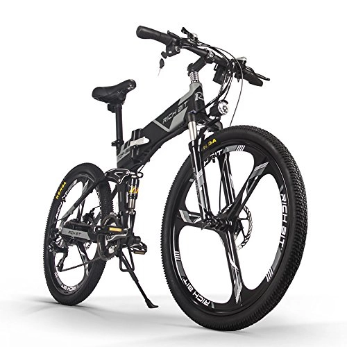 Road Bike : RICH BIT RT-860 36V*250W 12.8Ah / 8Ah Electric Bike mountain bicycle MTB e bike Lithium - Iron Battery Shimano 21 Speed 26inch folding bike Magnesium Integrated Wheel Black-Gray (Gray)