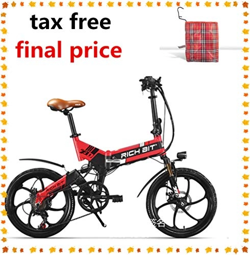 Road Bike : RICH BIT ZDC RT-730 Folding e-bike 20 inch elecrtic bike 48v 8ah hidden battery tax free (red(With Front Basket))