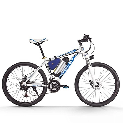 Road Bike : RICHBIT Electric Bike Cycling 250W Motor High Performance Lithium-ion Battery Alluminum Frame Mountain Bicycle Cross Country For Unisex White-Blue