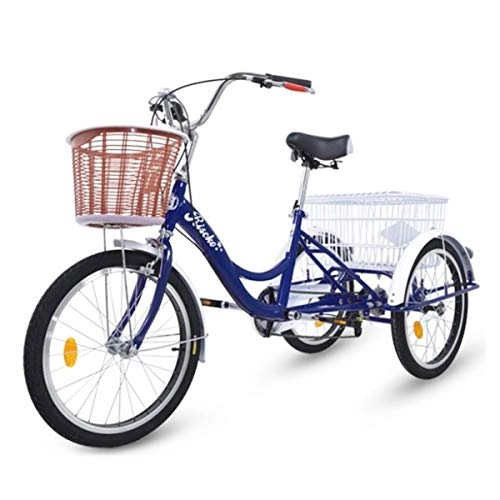 Road Bike : Riscko Tricycle Adult with Two Baskets Dark Blue