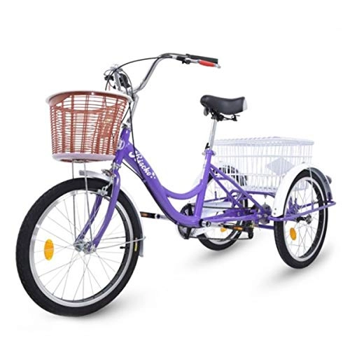 Road Bike : Riscko Tricycle Adult with Two Baskets Dark Purple
