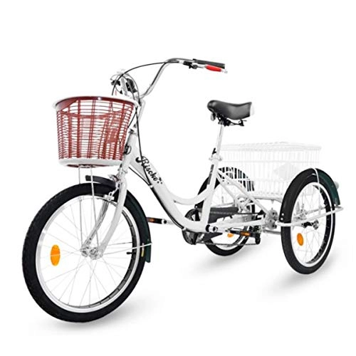 Road Bike : Riscko Tricycle Adult with Two Baskets White