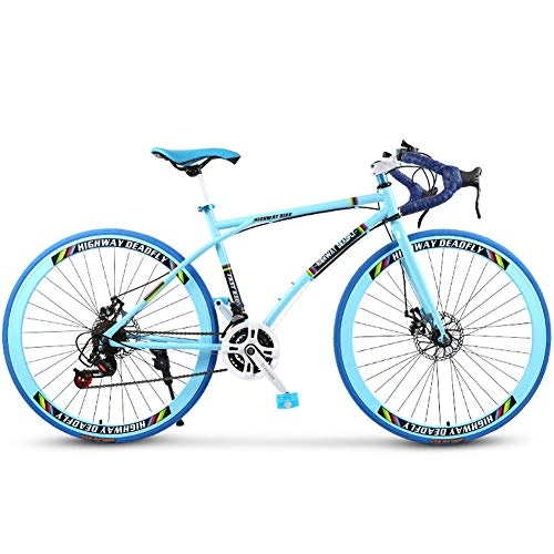 Road Bike : Road Bicycle, 24-Speed 26 Inch Bikes, Double Disc Brake, High Carbon Steel Frame, Road Bicycle Racing, Men And Women Adult, Rider Height 165-185 Cm (5.4-6 Feet), Blue