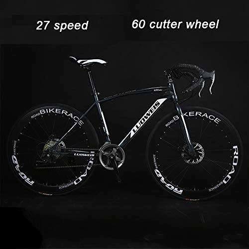 Road Bike : Road Bicycles Adult 27 Speed Bikes Lightweight Double Disc Brake High Carbon Steel Frame Curved Handlebar Racing Bicycle B 27 Speed