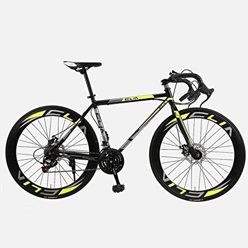 Road Bike : Road Bike, 26 Inches 21-Speed Bicycle, Double Disc Brake, High Carbon Steel Frame, Road Bicycle Racing, Men's And Women Adult, (Color : C1)