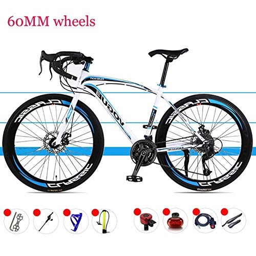 Road Bike : Road Bike, 27-Speed Variable Speed Racing Bike 26-Inch Solid Tires Carbon Steel Frame 60mm Wheels Double Disc Brakes Suitable For Men And Women Urban Commuting