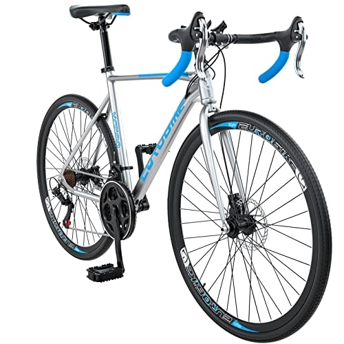 Road Bike : Road Bike, 54cm Frame Men Road Bike, 21 speeds, Dual-Disc Brakes, 700C Wheels for Men, Women off Road Bike Racing Bicycle (White Blue)