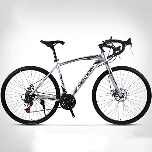 Road Bike : Road Bike 700C High-Carbon Steel Frame Road Bicycle, Road Bicycle Racing, 26 Inch Wheel Road Bicycle Double Disc Brake Bicycles, Silver, 24 Speed 30 Knives