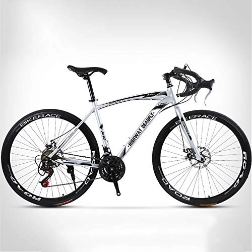 Road Bike : Road Bike 700C High-Carbon Steel Frame Road Bicycle, Road Bicycle Racing, 26 Inch Wheel Road Bicycle Double Disc Brake Bicycles, Silver, 24 Speed 40 Knives