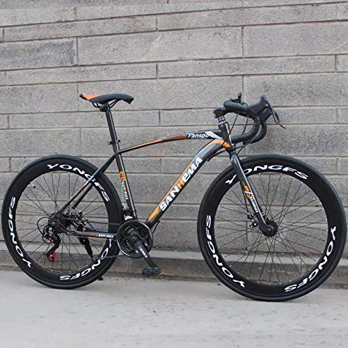 Road Bike : Road Bike 700C Wheels 21 Speed ​​Mountain Bikes, Dual Disc Brake City Road Bicycle, Mens Road Racing Bike High Carbon Steel Frame For Women, 26 Inches-Black Orange
