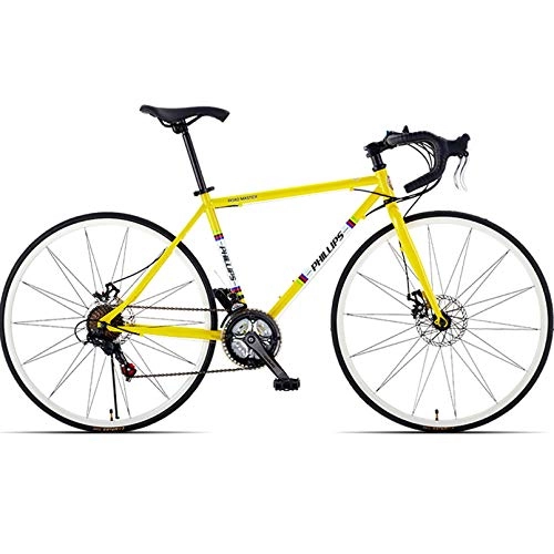 Road Bike : Road Bike, Men's And Women's Road Bicycles 21 Speed with Dual Disc Brake, Aluminum Frame 700C City Bike Bicycle for Adults, Yellow