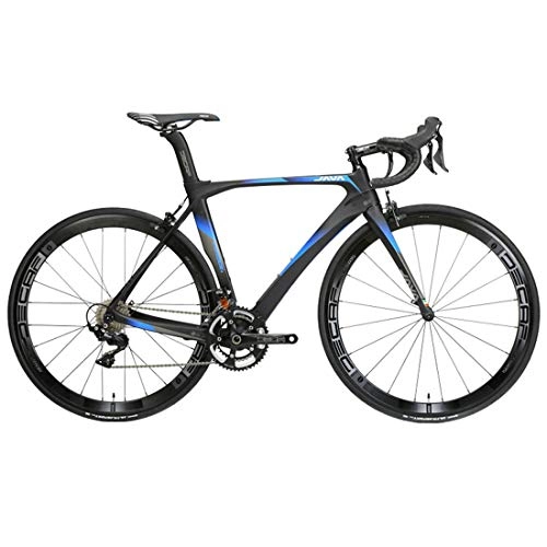 Road Bike : Road Bikes, Carbon Road Bike Racing Bike 700C Carbon Fiber Road Bicycle with SHIMANO 105 / R7000-22 Speed System and Double V Brake, Blue, 52cm