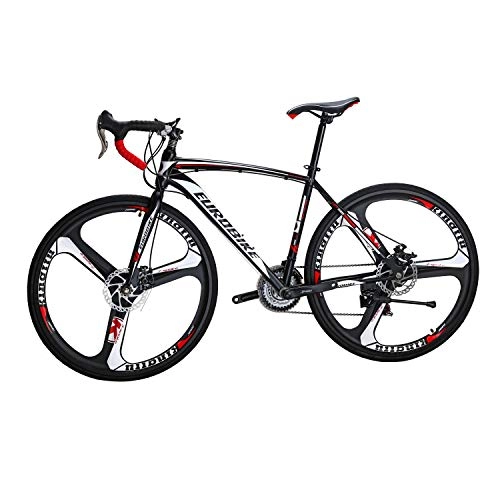 Road Bike : Road Bikes XC550 Cycling 700C Steel Frame City Commuter Bicycle Dual Disc Brake 21_speed 3-spoke Road Bicycle for Outdoors 49cm Black / White
