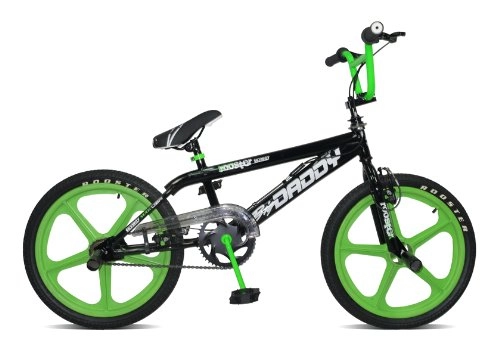 Road Bike : Rooster Big Daddy BMX Freestyle Bike 20" Skyway Mag Wheels, Black / Green