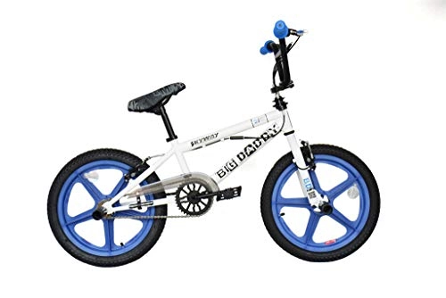 Road Bike : Rooster Big Daddy Kids BMX Bike Gyro, White - 18" Blue Skyway Mag Wheel