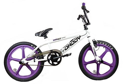 Road Bike : Rooster Boy's Big Daddy Single Speed Freestyle BMX Bike with Purple Skyways - (White, 11 Inch, 20 In