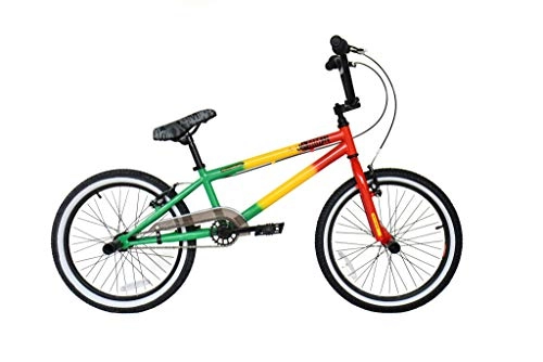 Road Bike : Rooster Jammin Rasta Freestyle BMX Bike, Green / Yellow / Red - 9.5" Frame, 20" Wheel