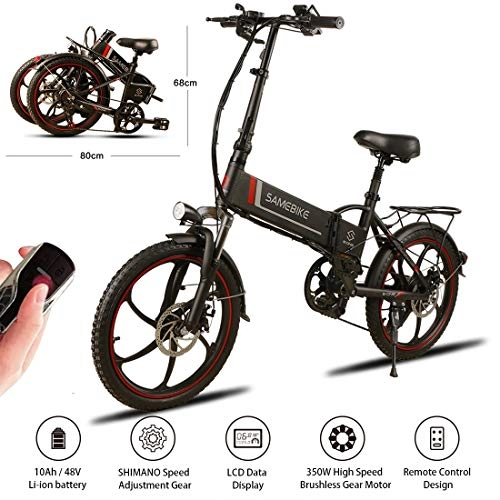 Road Bike : Samebike Electric Bike with Remote Control 20'' Aluminum Pro Smart Folding Portable E-Bike, 48V 10AH Lithium Battery, with LCD Data Display Phone Holder, USB 2.0 Charging Port, 25lbs