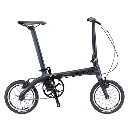 Road Bike : SAVA 14 inch Folding Bike Carbon Fiber Frame Fixed Gear Single-Speed Fixie Urban Track Bike Mini City Foldable Bicycle with Headlights