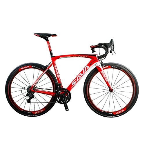 Road Bike : SAVA HERD9.0 700C Carbon Fiber Road Bike Cycling Bicycle with CAMPAGNOLO CENTAUR 22 Speed Groupset and Fizik Saddle (52cm, White red)