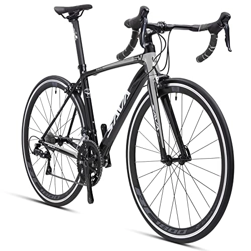 Road Bike : SAVADECK Aluminium Road Bike, R6 700C Carbon Fork Road Bicycle Lightweight Aluminium Alloy Frame Road Bike with SORA R3000 18 Speed Derailleur System and Double V Brake for man and woman