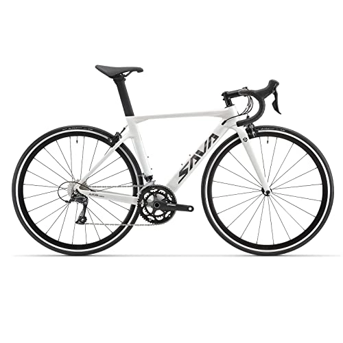 Road Bike : SAVADECK Carbon Road Bike, Warwinds3.0 700C Racing Bicycle Carbon Fiber Frame Carbon fork and seat post with Shimano SORA 18 Speed Derailleur System and Double V Brake (White, 54cm)