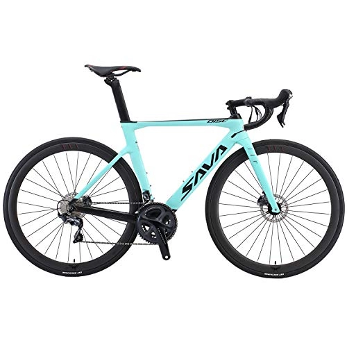 Road Bike : SAVADECK Disc Carbon Road Bike 700C Full Carbon Fiber Racing Bicycle with Shimano Ultegra R8000 22S Groupset and Hydraulic Disc Brake System (Blue, 47cm)