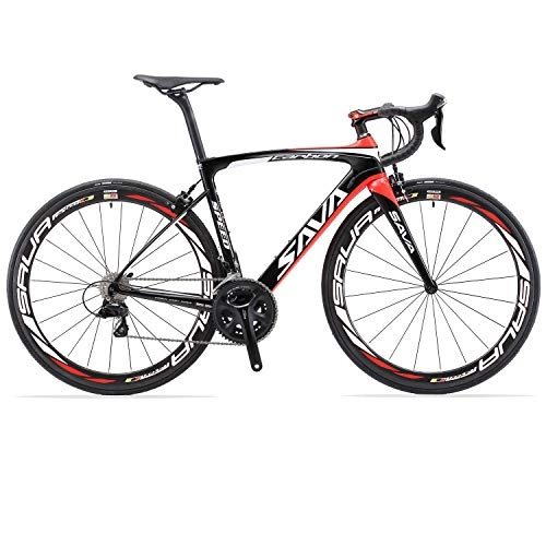 Road Bike : SAVADECK Herd6.0 Carbon Road Bike T800 Full Carbon Fiber 700C Racing Bike with Shimano 105 R7000 22 Speed Groupset and 3K Carbon Clincher Wheelset Ultralight Road Bicycle (Black Red, 48cm)